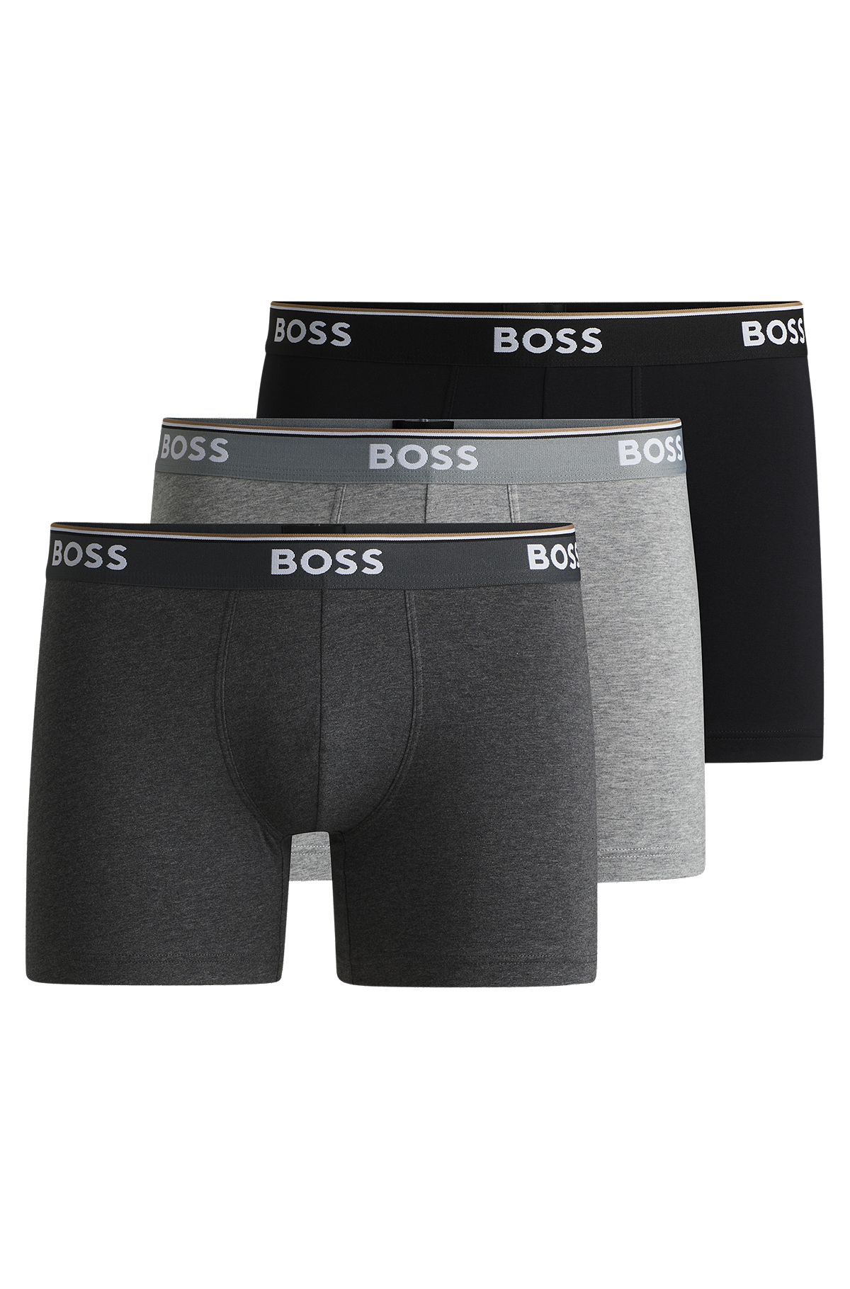 Three-pack of stretch-cotton boxer briefs with logos, Grey
