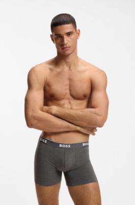 Paquete de tres calzoncillos b&oacute;xer en algod&oacute;n el&aacute;stico con logos, Negro / Gris