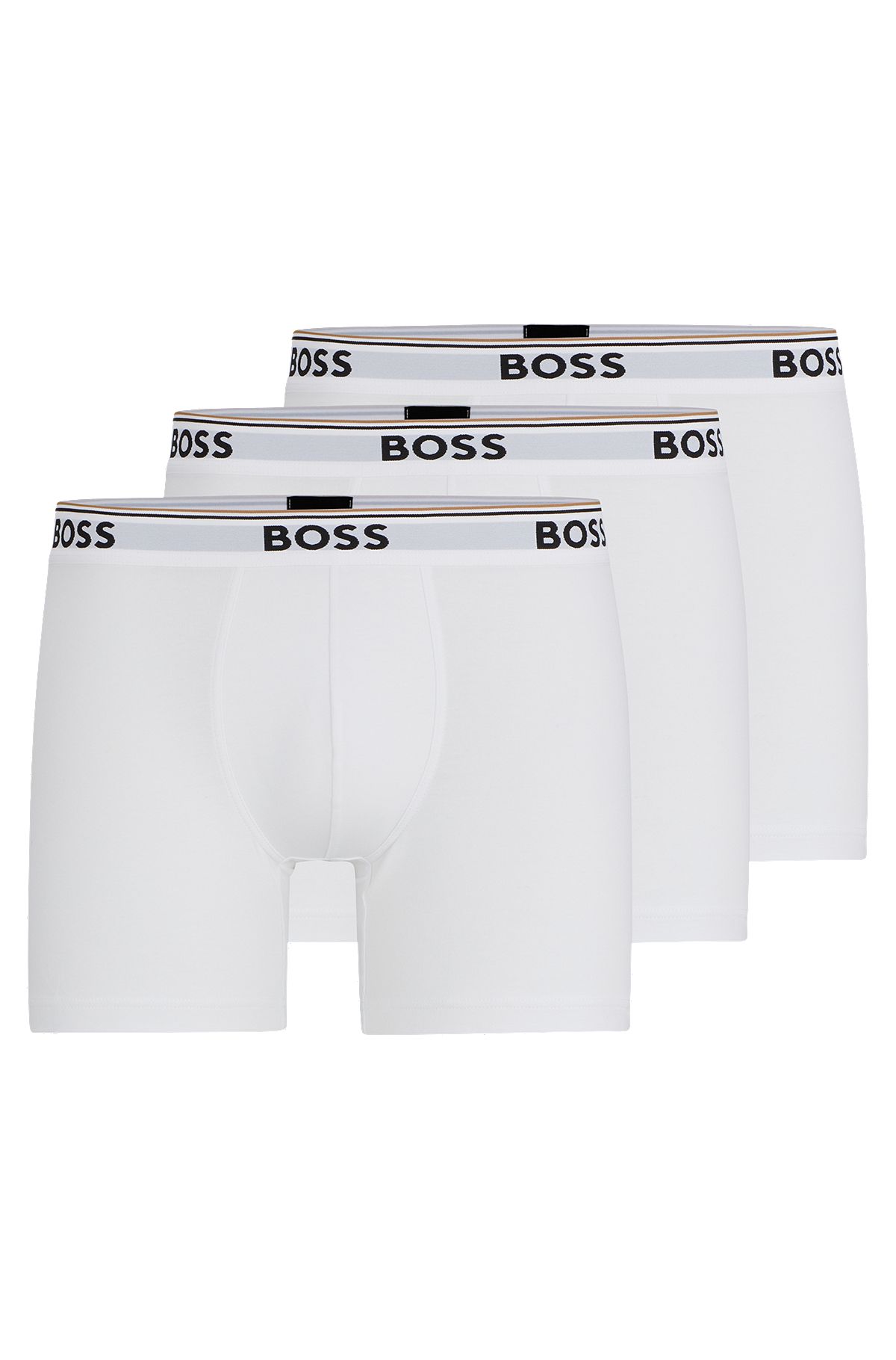 Pakke med tre boxer-underbukser i bomuld med stræk med logoer, Hvid