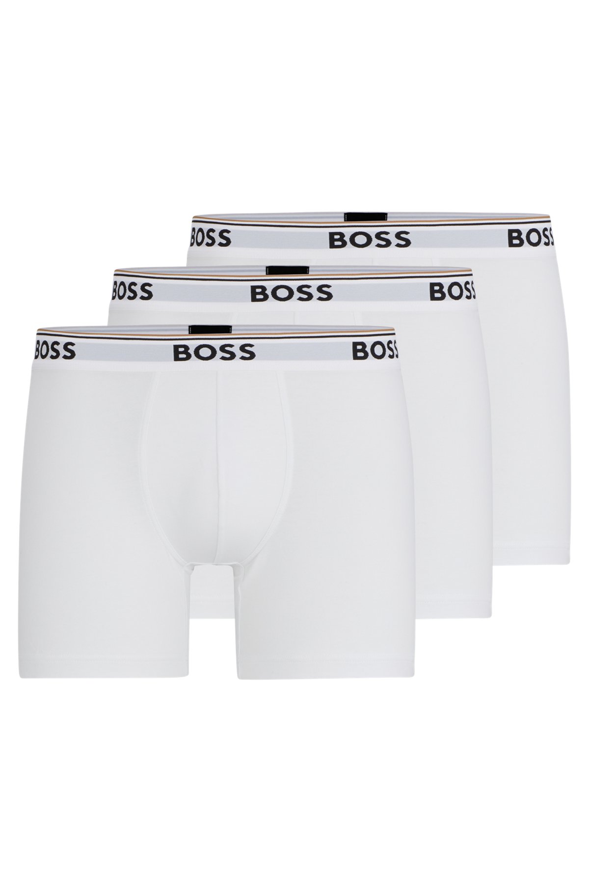 Logos eng - Dreier-Pack Boxer aus BOSS Stretch-Baumwolle anliegende Briefs mit