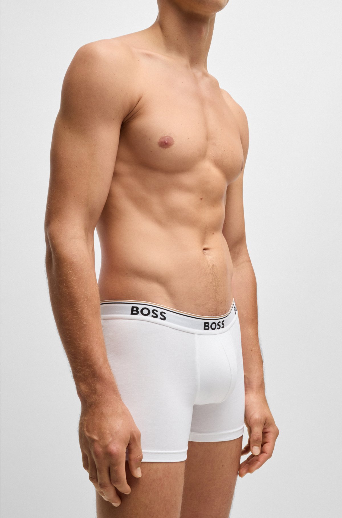 Three-pack of stretch-cotton boxer briefs with logos, White