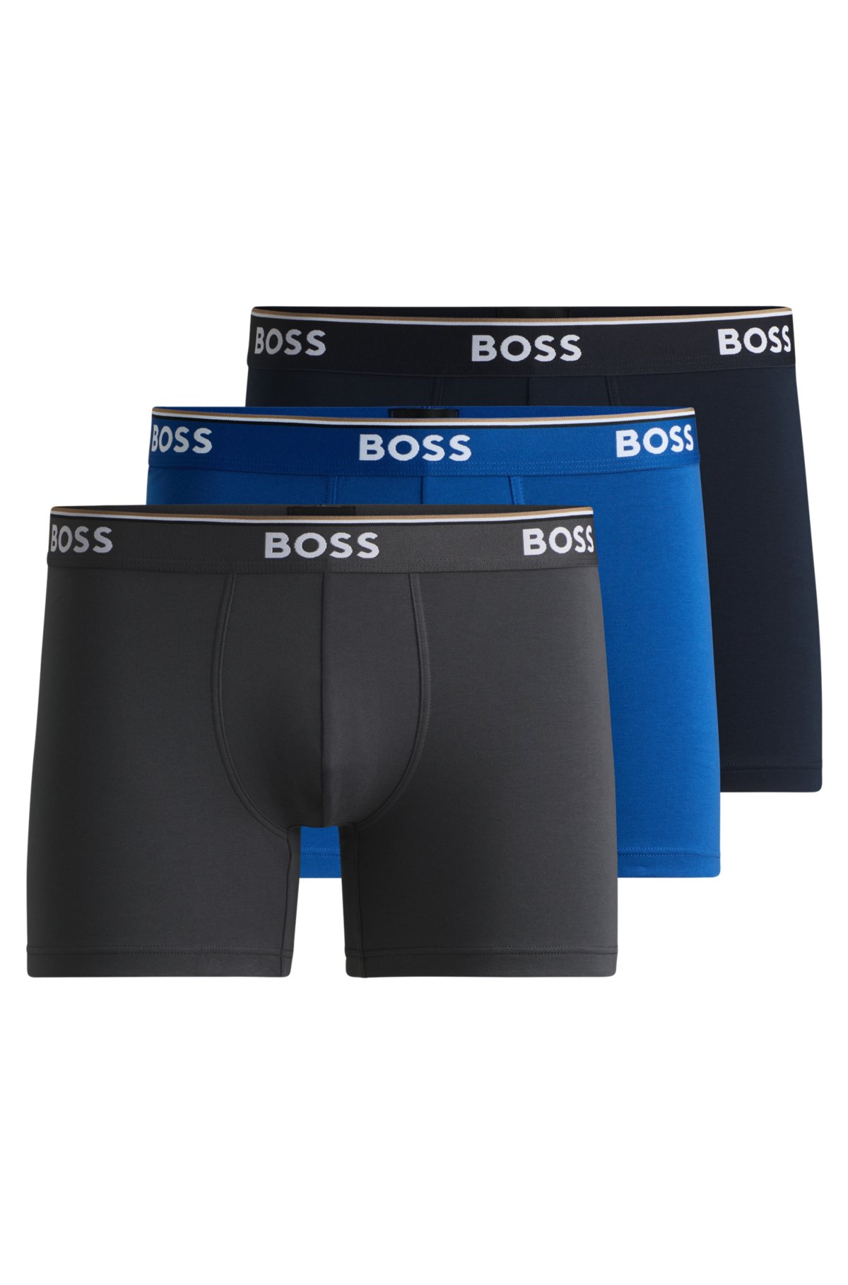 BOSS - Three-pack of stretch-cotton boxer briefs with logos