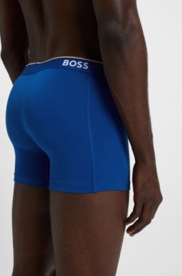 Three-pack of stretch-cotton boxer briefs with logos, Blue / Grey