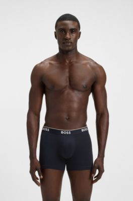 Three-pack of stretch-cotton boxer briefs with logos, Blue / Grey