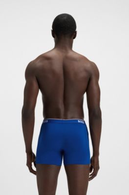 Three-pack of stretch-cotton boxer briefs with logos, Blue / Grey