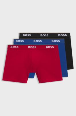 Three-pack of boxer briefs in stretch cotton, Blue / Red / Black