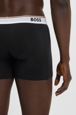 Trepack boxerkalsonger i stretchbomull med loggor, Svart