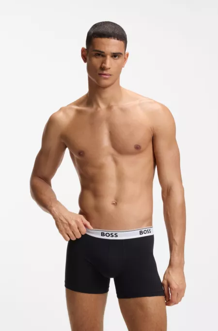 Lot de trois boxers longs en coton stretch avec logos