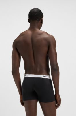 Trepack boxerkalsonger i stretchbomull med loggor, Svart
