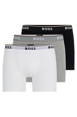 BOSS - Dreier-Pack eng anliegende längere Boxershorts aus Stretch-Baumwolle  mit Logos