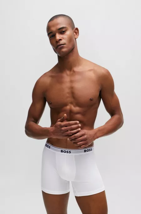 Three-pack of stretch-cotton boxer briefs with logos