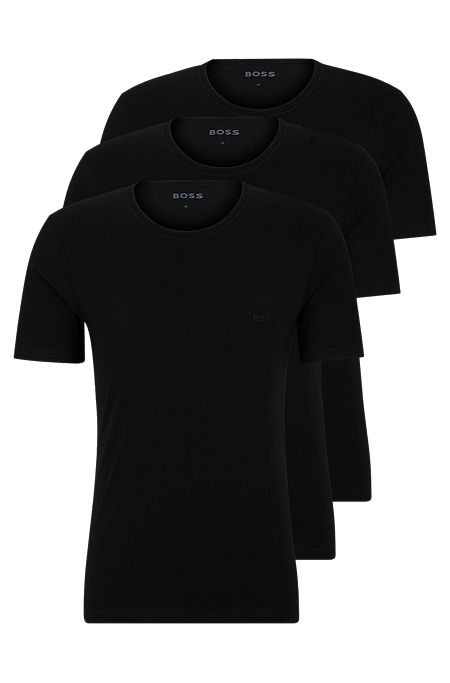 Lot de trois t-shirts en coton à logo brodé, Noir