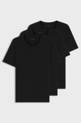 Dreierpack T-Shirts aus Baumwolle mit Logo-Stickerei, Schwarz