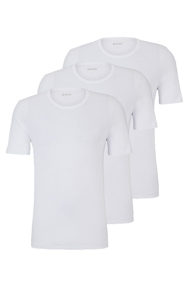 Lot de trois t-shirts en coton à logo brodé, Blanc