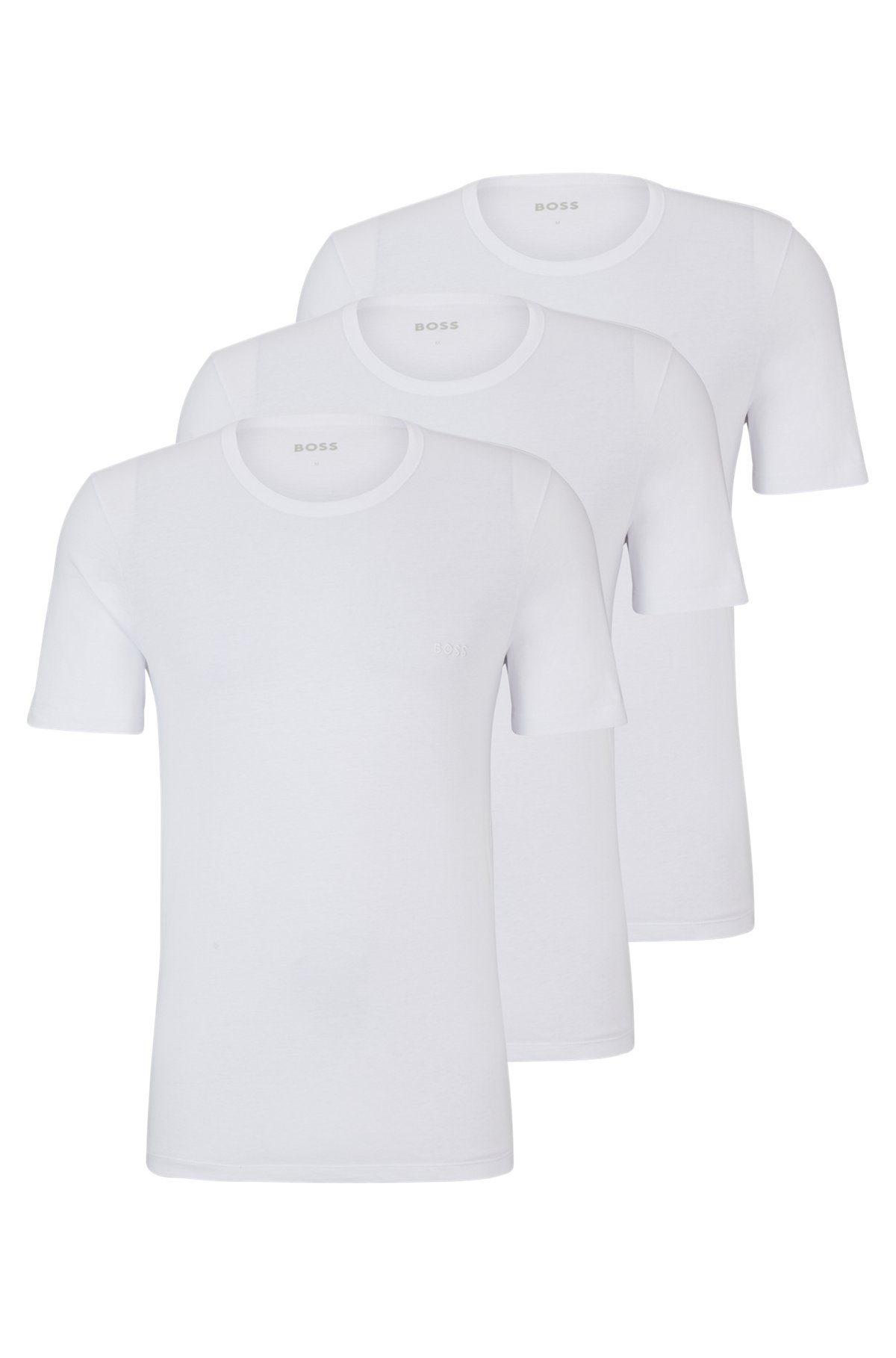 Pack de três t-shirts com logótipo bordado em algodão, Branco