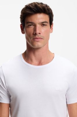 Paquete de tres camisetas de algod&oacute;n con logo bordado, Blanco
