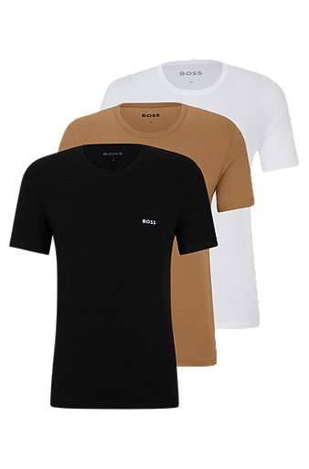 Pakke med tre T-shirts i bomuld med broderet logo, Sort/hvid/beige