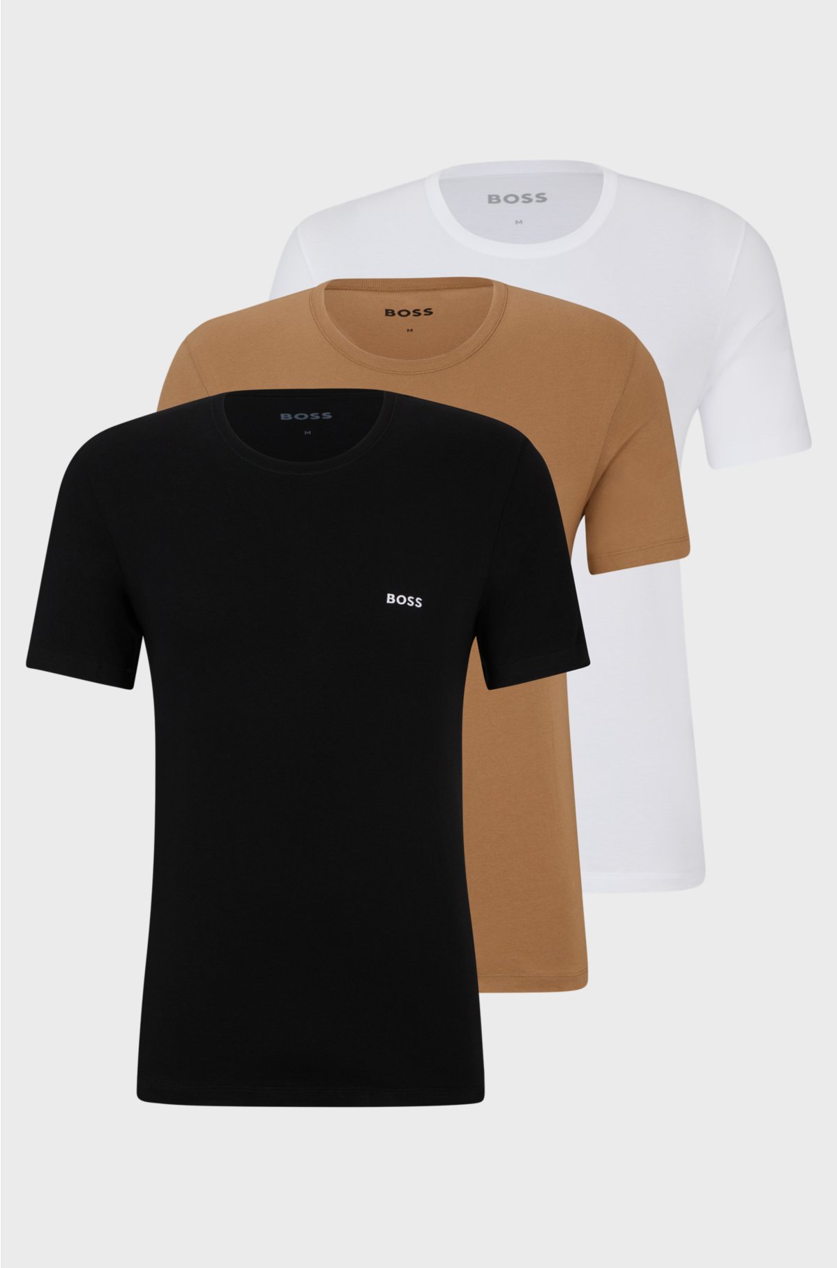 Three-pack of logo-embroidered T-shirts in cotton, Black  /  White  /  Beige