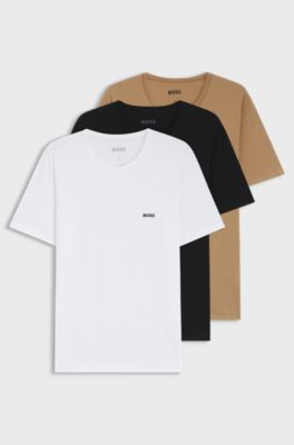 Three-pack of logo-embroidered T-shirts in cotton, Black  /  White  /  Beige