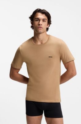 Dreierpack T-Shirts aus Baumwolle mit Logo-Stickerei, Schwarz  /  Wei&szlig;  /  Beige