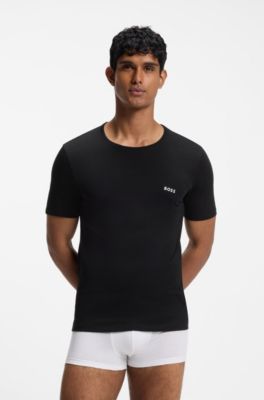 Three-pack of logo-embroidered T-shirts in cotton, Black  /  White  /  Beige