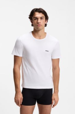 Dreierpack T-Shirts aus Baumwolle mit Logo-Stickerei, Schwarz  /  Wei&szlig;  /  Beige