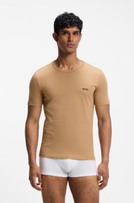 Three-pack of logo-embroidered T-shirts in cotton, Black  /  White  /  Beige