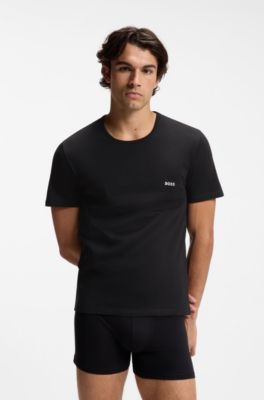 Dreierpack T-Shirts aus Baumwolle mit Logo-Stickerei, Schwarz  /  Wei&szlig;  /  Beige