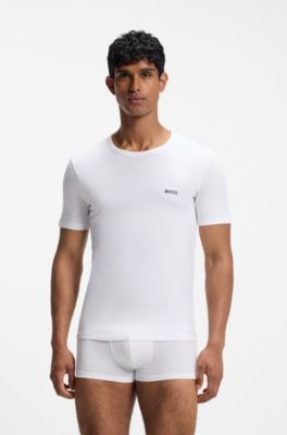Three-pack of logo-embroidered T-shirts in cotton, Black  /  White  /  Beige