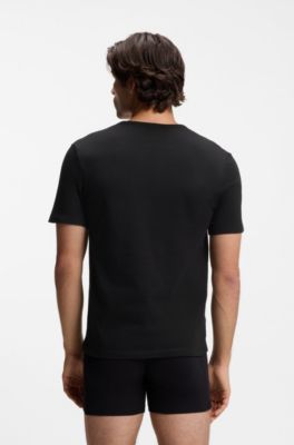 Three-pack of logo-embroidered T-shirts in cotton, Black  /  White  /  Beige