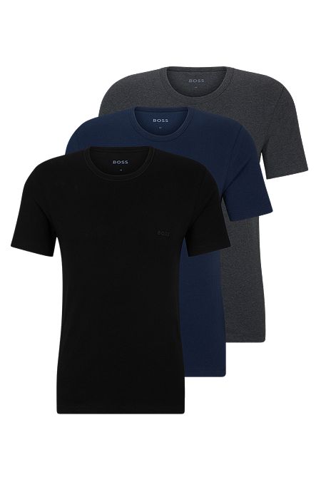 Pakke med tre T-shirts i bomuld med broderet logo, Sort/grå/blå