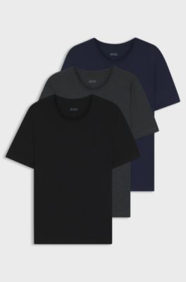 Dreierpack T-Shirts aus Baumwolle mit Logo-Stickerei, Schwarz / Grau / Blau