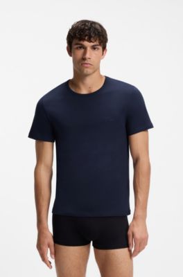 Three-pack of logo-embroidered T-shirts in cotton, Black / Grey / Blue