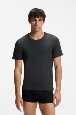 Three-pack of logo-embroidered T-shirts in cotton, Black / Grey / Blue