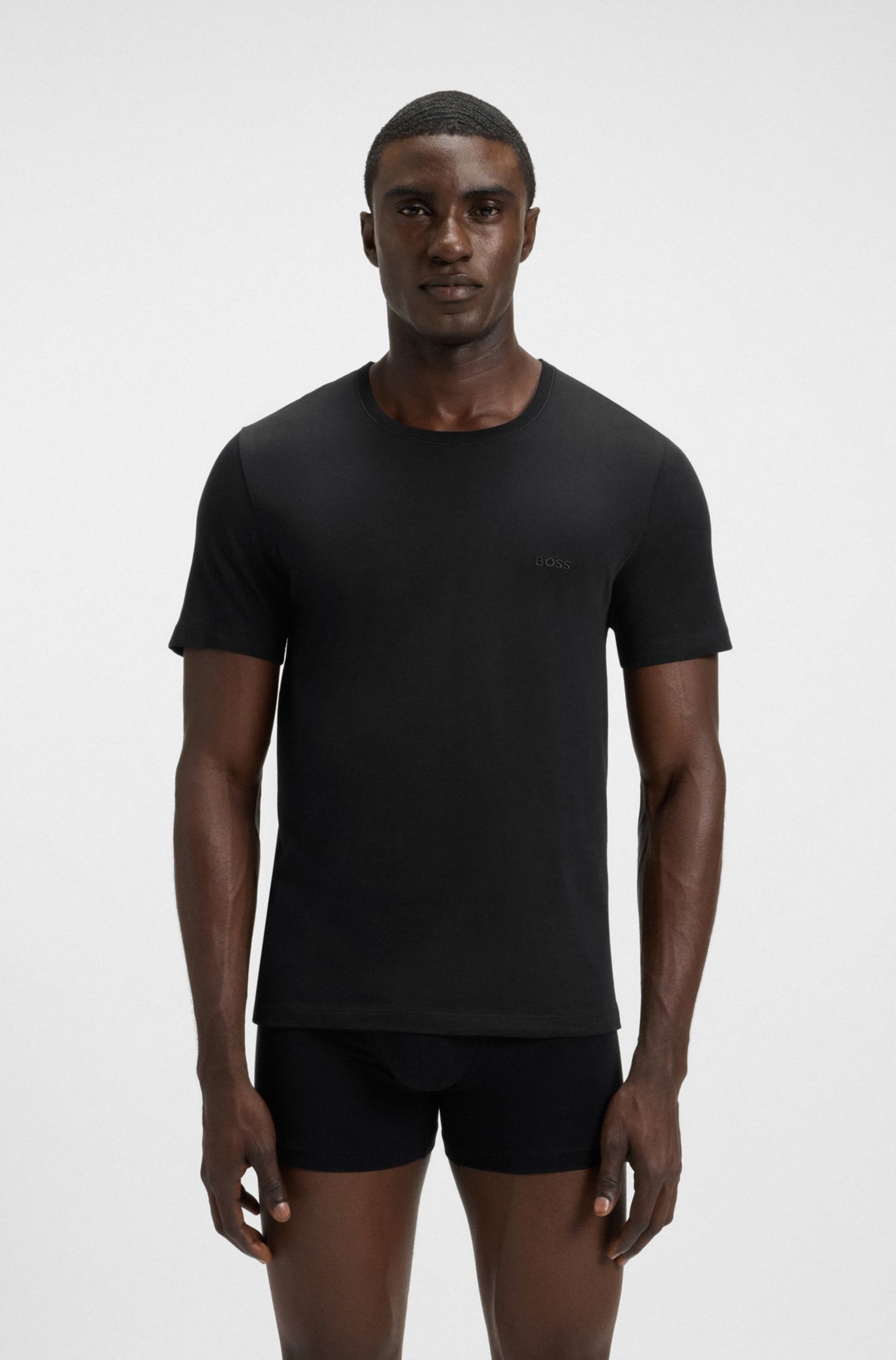 Three-pack of logo-embroidered T-shirts in cotton, Black / Grey / Blue