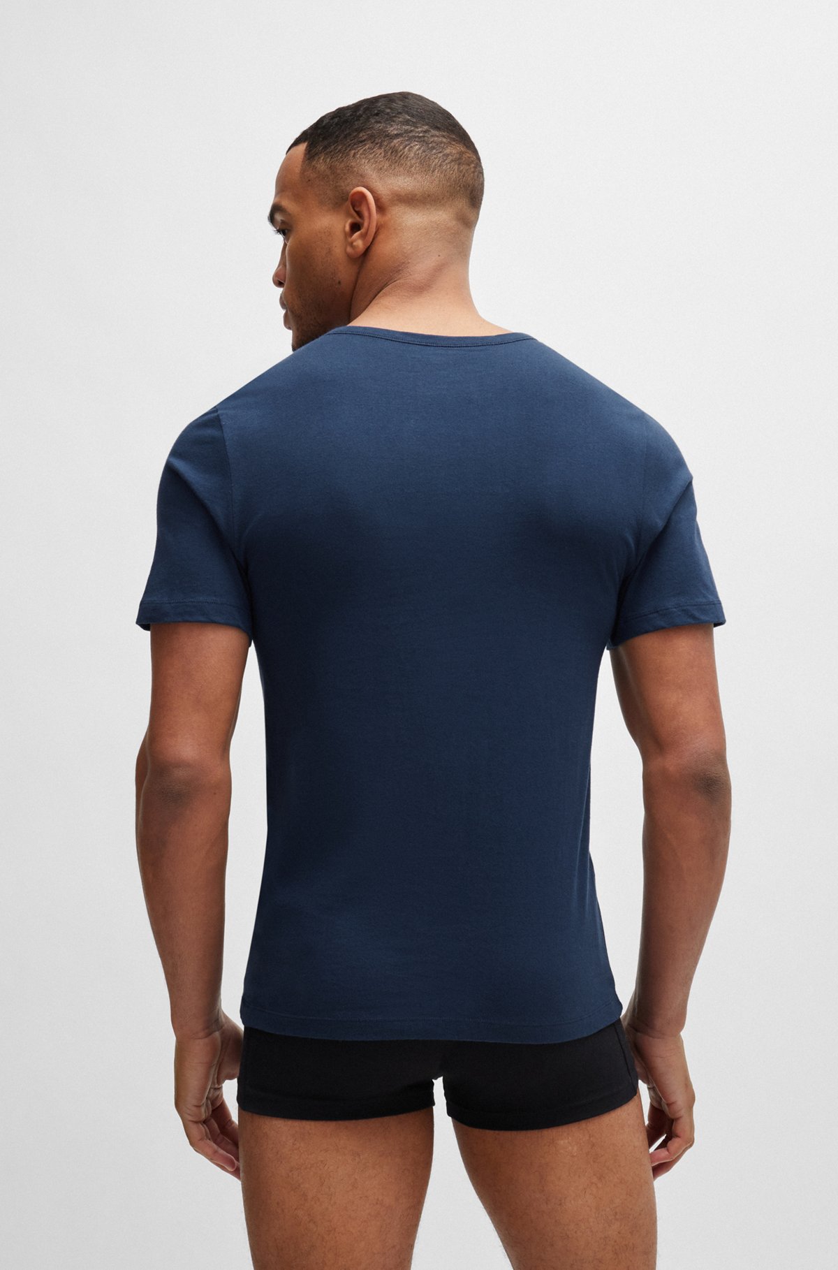 Pack de três t-shirts com logótipo bordado em algodão, Preto / Cinzento / Azul