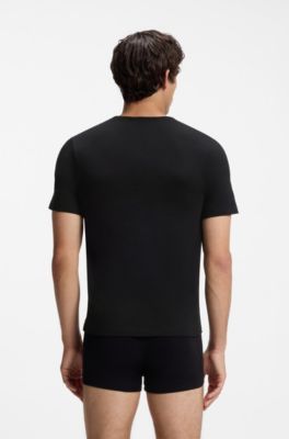 Three-pack of logo-embroidered T-shirts in cotton, Black / Grey / Blue