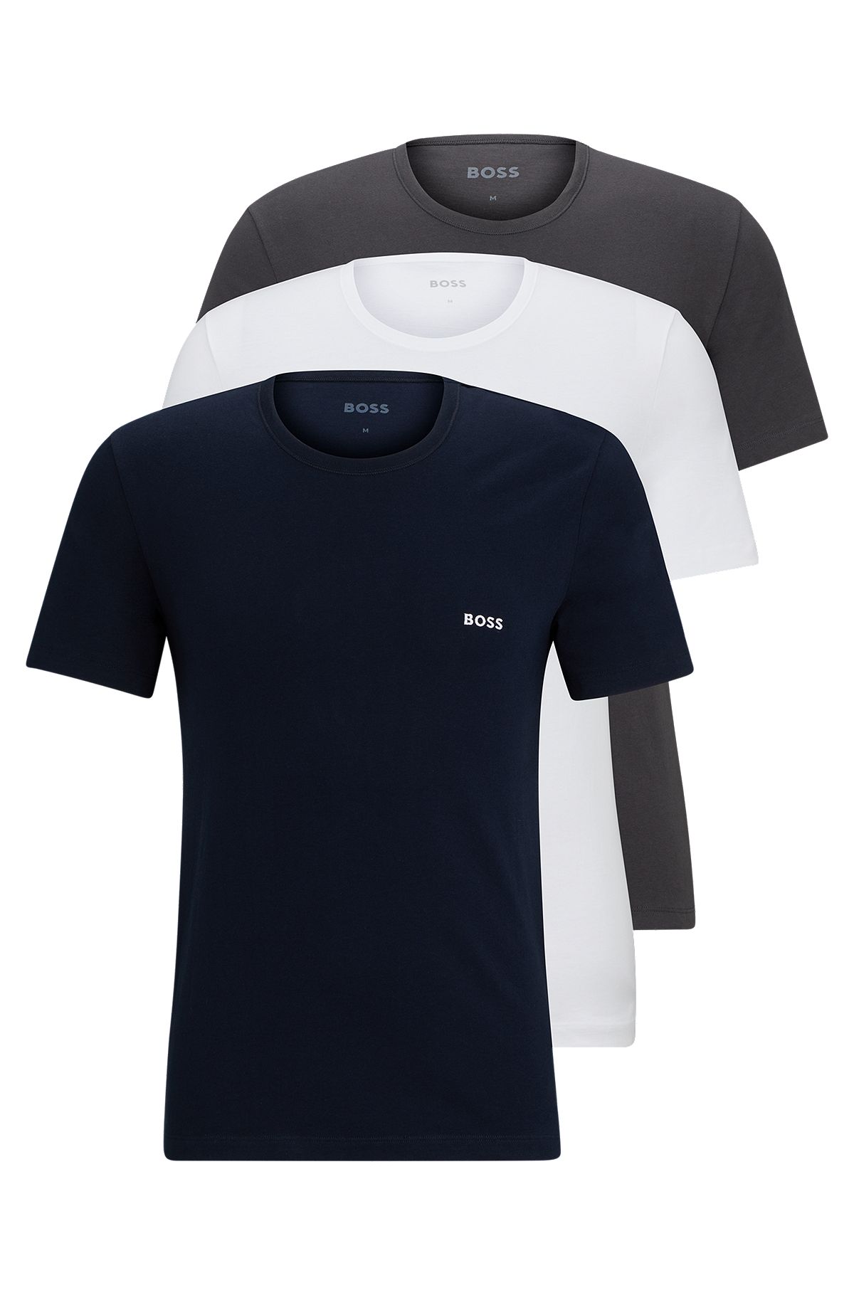 Three-pack of logo-embroidered T-shirts in cotton, White / Blue / Grey