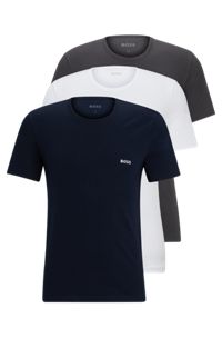 Pack de três t-shirts com logótipo bordado em algodão, Branco / Azul / Cinzento