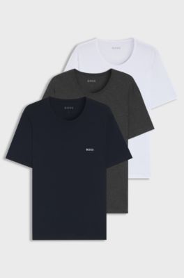 Three-pack of logo-embroidered T-shirts in cotton, White / Blue / Grey