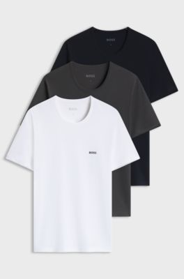 Three-pack cotton T-shirts, White / Blue / Grey