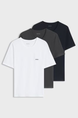 Three-pack of logo-embroidered T-shirts in cotton, White / Blue / Grey