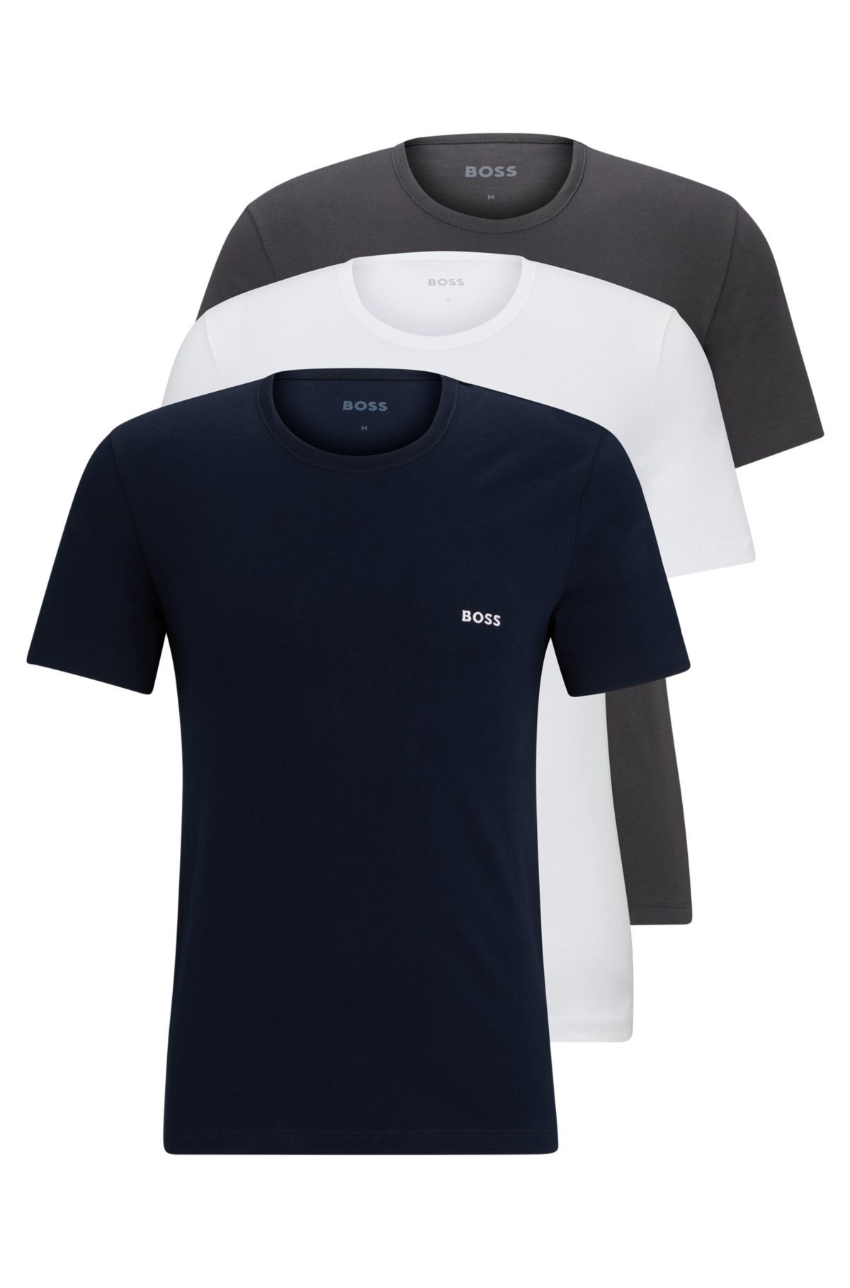 BOSS - Three-pack of T-shirts in logo-embroidered cotton