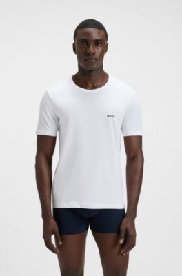 Three-pack of logo-embroidered T-shirts in cotton, White / Blue / Grey