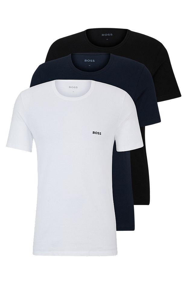 Pakke med tre T-shirts i bomuld med broderet logo, Sort/hvid/blå