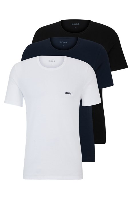 Three-pack of logo-embroidered T-shirts in cotton, Black / White /Blue