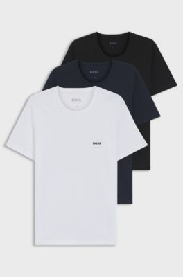 Three-pack of logo-embroidered T-shirts in cotton, Black / White / Blue