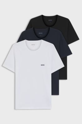 Dreierpack T-Shirts aus Baumwolle mit Logo-Stickerei, Schwarz / Wei&szlig; / Blau