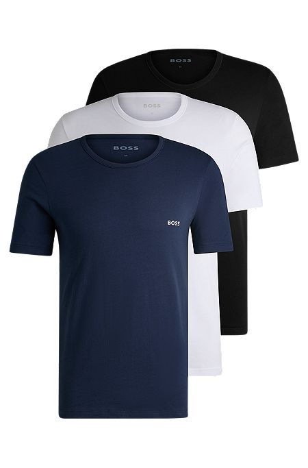 Three-pack of logo-embroidered T-shirts in cotton, Black / White / Blue