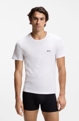 T-shirt in cotone con logo ricamato in confezione da tre, Nero / Bianco / Blu